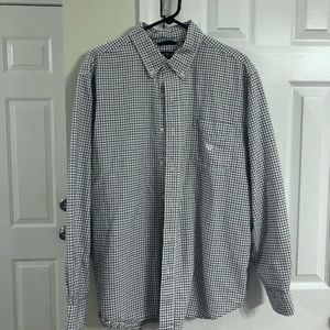 Chaps White and Blue Checked Dress Shirt